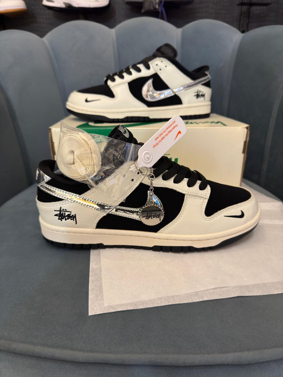Stüssy Black Silver Low-Top SB Dunk