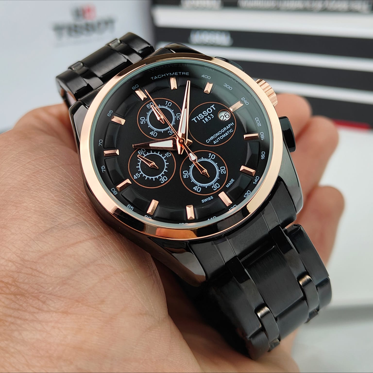 Tissot Black Rose Gold Chronograph Watch