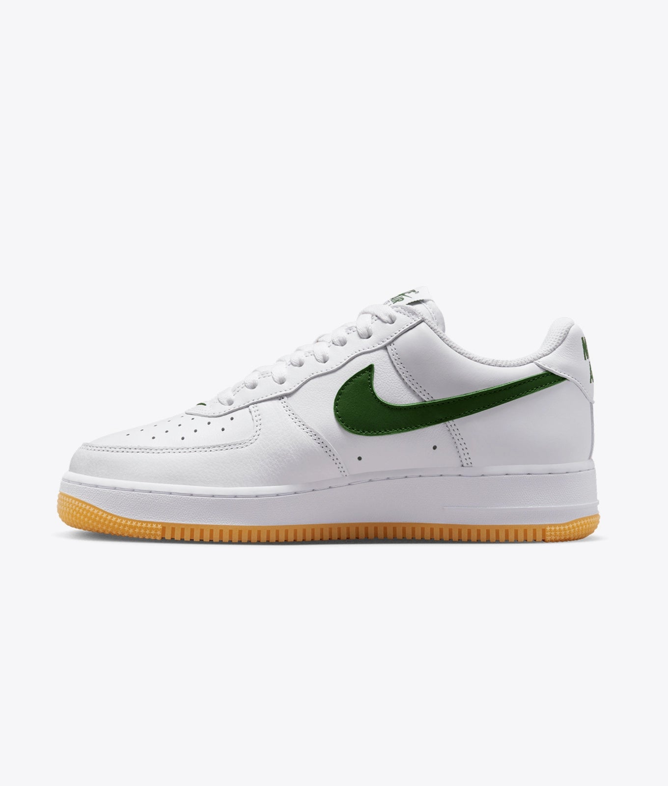 Air Force 1 Low sneakers feature a dark green swoosh